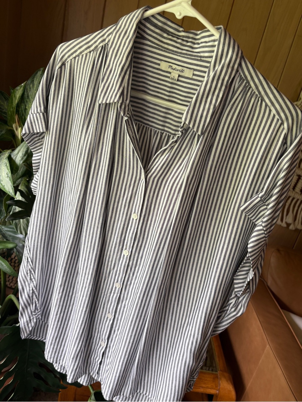 Madewell Black & White Striped Button-Up Shirt